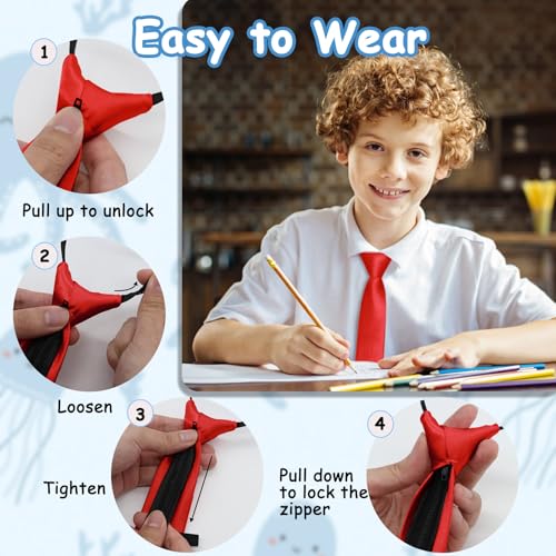 Generic Boys Tie, Pre-tied Kids Tie for Boys Solid Color School Ties Adjustable Zipper Tie for Wedding Graduation Concert Church, Red4