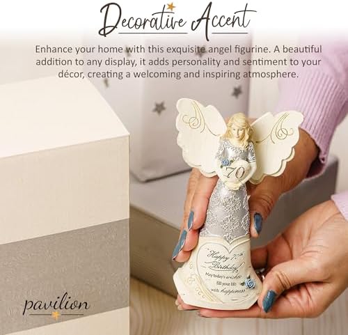 Pavilion Gift Company 82416 Elements Angels - Happy 70th Birthday May Today's Wishes Fill Your Life with Happiness 6" Angel Figurine,Silver