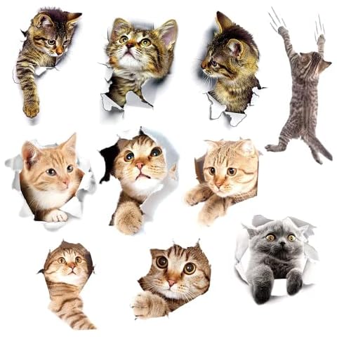 10 Stück 3D Katzen Wandtattoo Abnehmbare Katzen Aufkleber Katze Wandaufkleber Cover