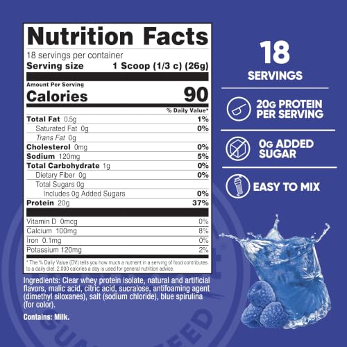 Image of Nutricost Clear Whey Protein Isolate Powder (Berry Blast) 1 LB, Gluten-Free | 20g of Protein, 0g Added Sugar, GMO-Free
