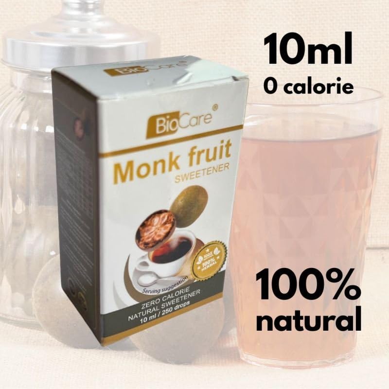 Edulcorante Natural Sin Calorías – Extracto de Fruta del Monje Líquido 10ml – Sabor Dulce Sin Regusto – Cero Azúcar – Vegano – 250 Dosis