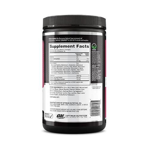 Optimum Nutrition Amino Energy - Pre Workout With Green Tea, Bcaa, Amino Acids, Keto Friendly, Green Coffee Extract, Energy Powder - Juicy Strawberry Burst, 30 Servings (Packaging May Vary) #TOP1