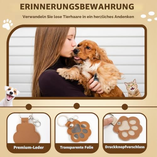 Bafiwu Schlüsselanhänger Leder für Tierhaare Erinnerung, 3 Stück Schlüsselring mit Pfote Design, Erinnerung Hund Geschenk für Hundebesitzer Andenken An Verstorbene Katze für Katzenliebhaber