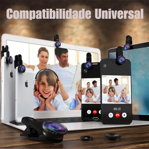 Kit Lentes para Celular Smartphone 3 em 1 Universal Ipad Tablet Laptop Clipe com Lente Grande Angula
