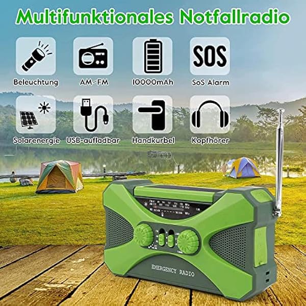 Radio Solar 10000mAh Radio a Manovella solare di Emergenza radio solare meteorologica portatile Power Bank