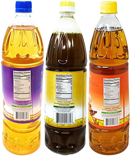 Rani Premium Oils Combo Set of 3 - Peanut Oil, Mustard Oil, Sesame Oil 33.8 Ounce (1 Liter) ~ Cold Pressed | 100% Natural | Kosher | NON-GMO | Vegan | Gluten Free