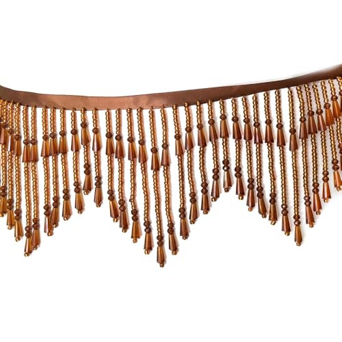 HelluyerDC 1 Yard Beautiful Crystals Beading Trim sew on Wavy Tassels Shiny Trim for Bridal Belts Hairband Bridal Dress Evening Gown Dance Costumes DIY Decoration (Brown)