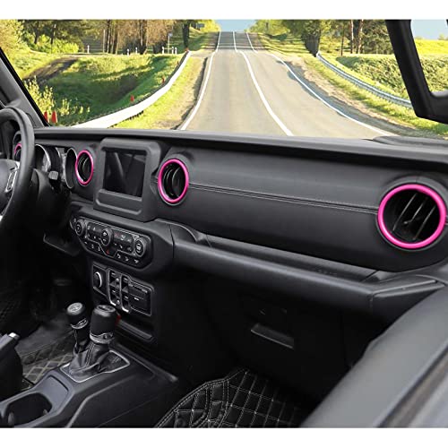 Jimen For Jl Ac Vent Ring, 4Pcs Center Console Dashboard Air Conditioning Outlet Cover Interior Trim Kits Compatible With 2018-2023 Jeep Wrangler Jl Jlu & Gladiator Jt, Aluminum Alloy (Pink) #TOP4
