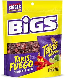 BIGS Takis Fuego Sunflower Seeds, Hot Chili Lime Flavor, Keto Friendly Snack, 5.35 oz. (Pack of 8)