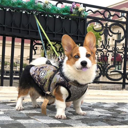 ペット服 ベスト 冬 犬服 コート ジャケット ダウン ハーネス付き 小中大型犬 洋服 ドッグウェア パーカー 裏起毛 小型犬 中 服 お散歩 軽量 着脱簡単 秋 冬 防寒 防水ジャケ 暖かい ペ服 (2XL, カモフラ)