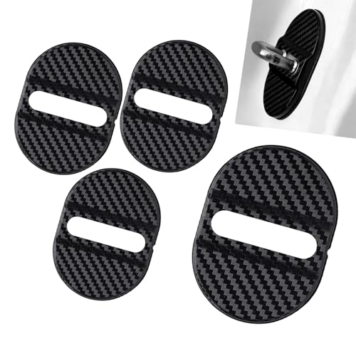 sdidzad 4 PCS Car Door Lock Latches Cover, Plastic Carbon Fiber Texture Door Lock Latch Protector, Self-Adhesive Shock Absorption Silent Cushion Guard, Universal for Most Cars (Black)