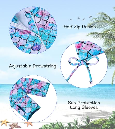 Image of Vogseek 3-12T Girls Rash Guard 2 Pieces Bathing Suit Long Sleeve Swimsuit Swimming Skirt with Shorts Swimwear