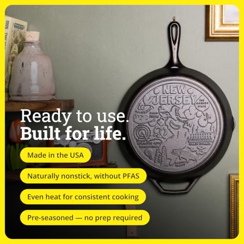 Lodge 12 Inch Cast Iron Skillet – Pre-Seasoned Frying Pan with Teardrop Handle – Oven, Stovetop, Grill & Campfire Use – Made in USA – Non-Toxic, Even-Heating Cookware – New Jersey by Lodge - Used condition - Image 4
