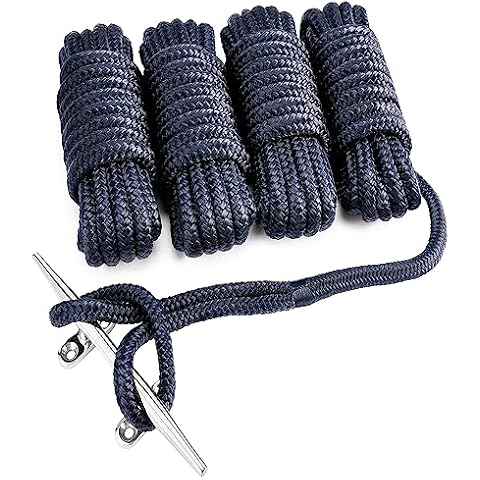 Young Marine 3/8 Inch x 15FT Double Braided Nylon Dock Lines Rope, Dock Line with 12 Inch Eyelet for Mooring Boats, Black (4 Pack, Navy Blue) Cover