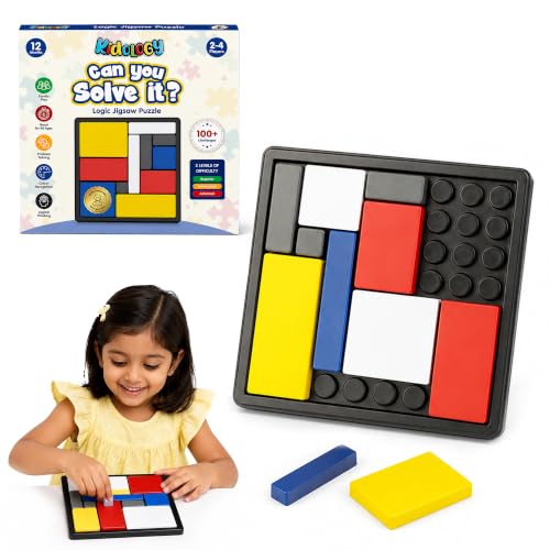 Image of Kidology Color Block Logic Puzzle Game for Kids 3+ Years | Brain Teaser Board Game for Adults with 88 Challenge Cards | 4 Difficulty Levels | STEM Learning Toy for Focus, Reasoning & Problem Solving