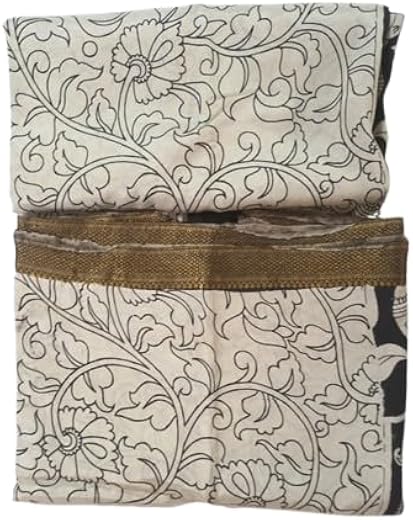 Indian Traditional Silk Kalamkari Saree, Off White with Black