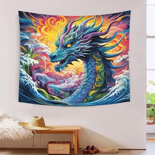 Tapisserie dragon 3D tissu mural grand format pour cacher un mur abîmé avec style