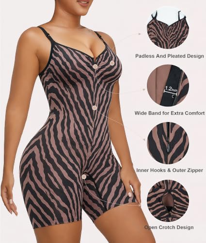 Image of SHAPERX Women's Shapewear Bodysuit Tummy Control Seamless Zip-Up Body Shaper Waist Defining Silhouette