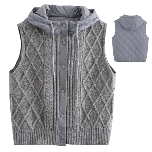 Suéter de punto acolchado cálido para mujer y chaleco con capucha para clima frío de invierno