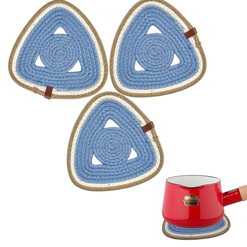 Image of SereneHomes Triangular Trivets for Hot Pots - Dining Table Accessories | Heat Resistant Pads & Kitchen Slab Mats | Set of 3 Fancy Kitchen Coaster (Blue. 20 cm)