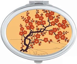 Painting Japanese Culture Red Flower Mirror Portable Fold Hand Makeup Double Side Glasses