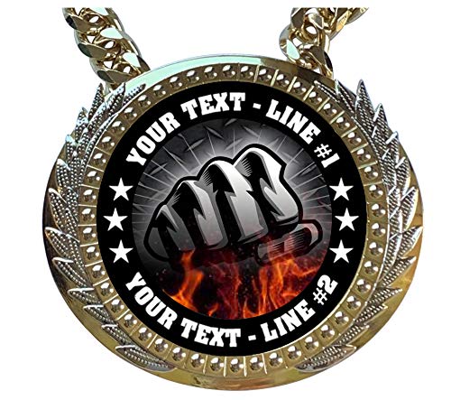 Express Medals Metal Version Mma Mixed Martial Arts Champ Chain Trophy With 2 Lines Of Personalized Custom Text On A Large Award Medal And Attached 34 Inch Long Metal Neck Chain. Fcl507 #TOP1