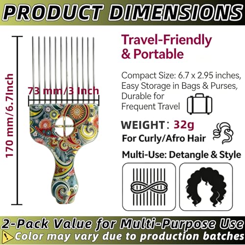Peine afro profesional 2 unidades acero inoxidable miniatura 2