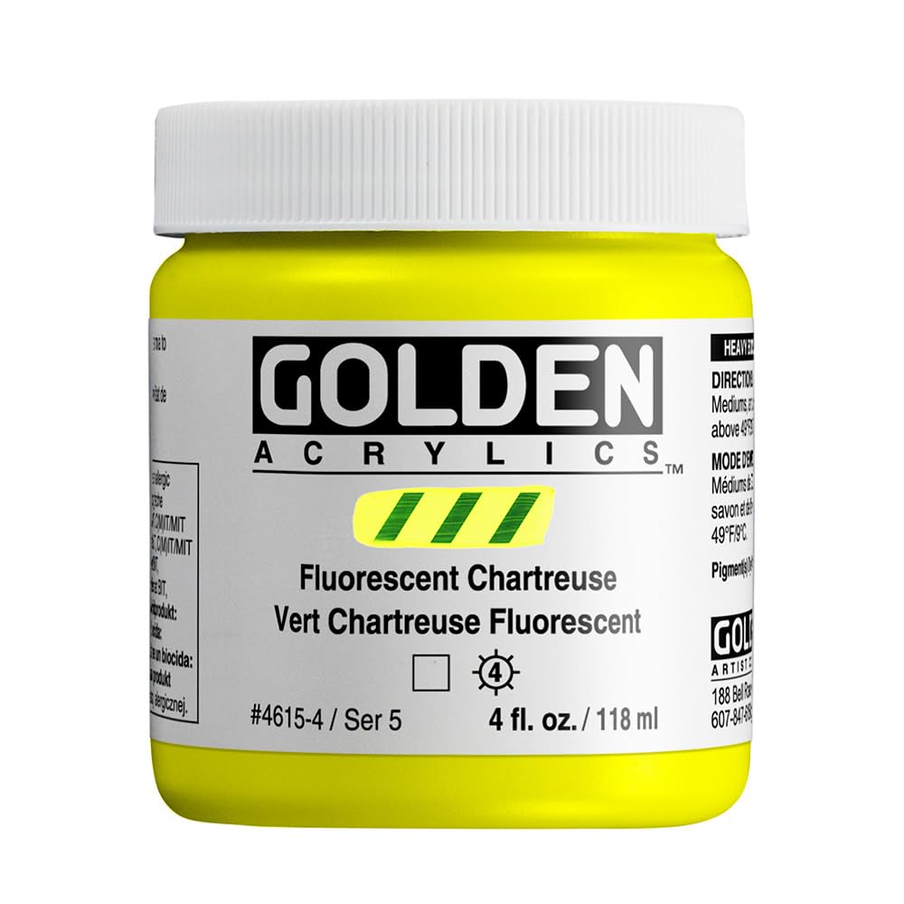 Heavy Body Acrylics by GOLDEN, Fluorescent Chartreuse, 4 fl. oz. Jar, Professional Acrylic Paint, Transparent