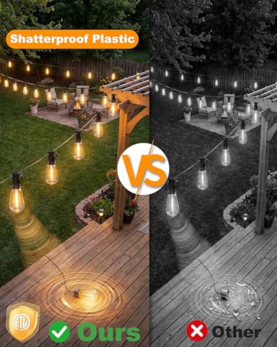 Pesken Outdoor String Lights Waterproof, 54FT Dimmable Patio Lights with 24+1 Shatterproof Edison Bulbs, 2700K ST38 LED Outdoor Hanging Lights for Gazebo, Backyard, Balcony, Garden, Party Decor — view 5