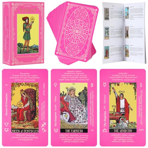 Fofeadm Pink Tarot Cards for Beginners with Meaning on Them