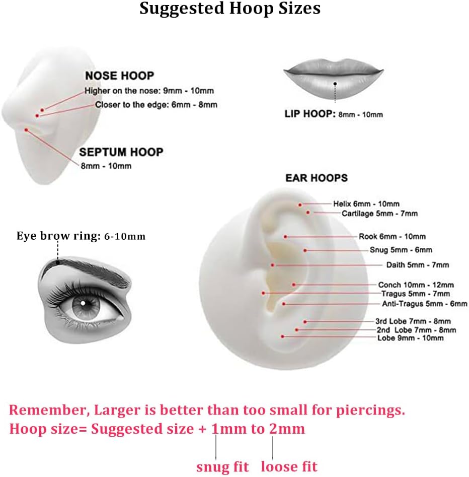 3PCS Hinged Nose Hoops Rings 20G 18G 16G 316L Surgical Steel, Clicker Hoop for Septum Daith Helix Tragus Conch Earrings Piercing Jewelry, 6mm-12mm - Image 7