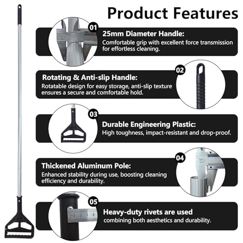 Image of 60 Inch Industrial Mop Handle 2 Pack, Heavy Duty Commercial Mop Stick, Aluminum Alloy Anti-Slip Replacement Mop Handle, Easy to Assemble Black Mop Pole for Home Commercial Industrial Cleaning (black)
