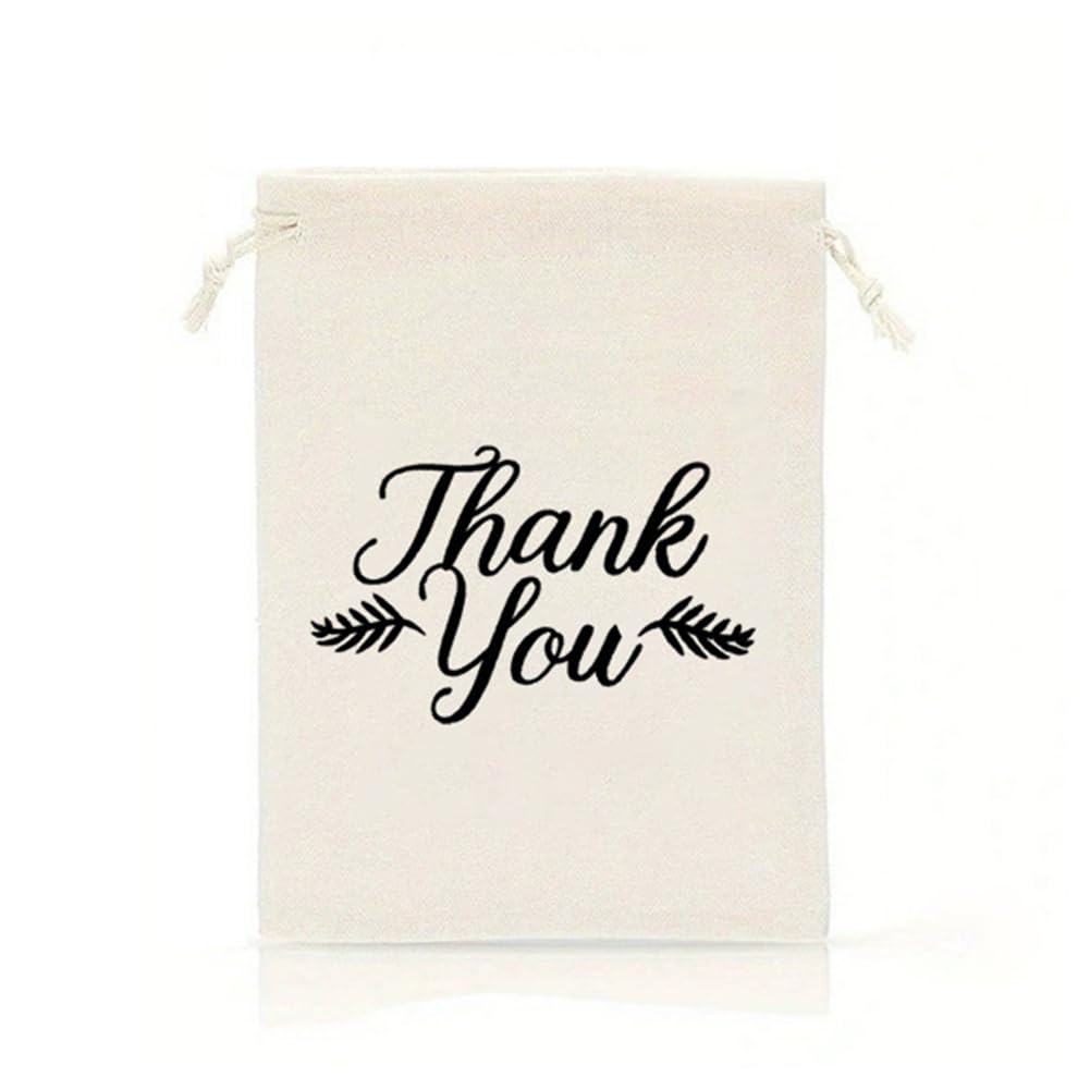 Danke Geschenktüten Stoffbeutel mit Kordelzug Thank You Geschenkbeutel Geschenktasche Danke-Stoffbeutel für Geburtstag Taufe Hochzeit Weihnachten Party Abschluss Gastgeschenke 15x20cm 50 Stück