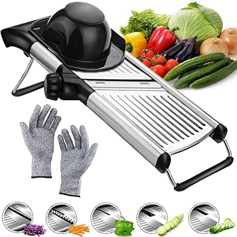 ADOV Mandoline Slicer Professional, Multifuntional Adjustable Fruit Vegetable Cutter with Safety Hand Gloves Stainless Steel Blade Kitchen Mandolin Slicer Grater Julienne for Potato Onion Tomato Cover