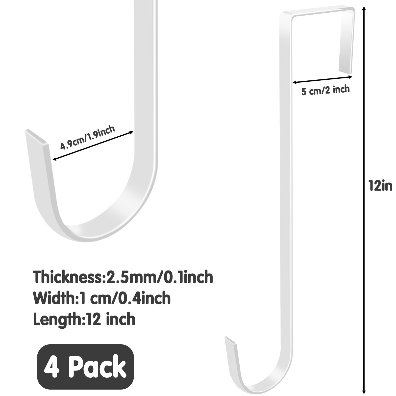 Pool Pole Hanger, 4 Pack Pool Hooks for Fence, White Pool Equipment Hooks, Vinyl Fence Hooks Patio Hangers, Powder Coated Steel Fence Hanger for Hanging Skimmers,Leaf Rakes,Nets,Brushes,Vacuum Hose