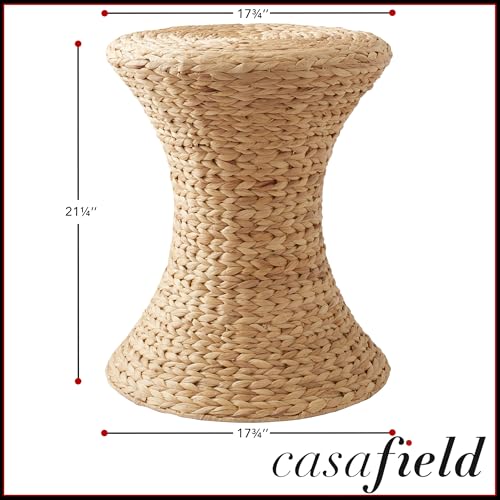 Casafield Hourglass Side Table, Natural Water Hyacinth Round End Table, Boho Woven Wicker Accent for Bedroom, Living Room, Office, Entryway