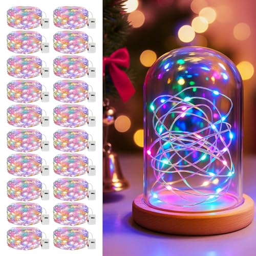 litogo 20 Pack 7FT 20 LED Fairy Lights Battery Operated, 3 Lighting Modes, Bulk Mini Twinkle String Lights Waterproof Silver Wire for Weddings Mason Jars Party Christmas Decorations-Multi-Colored