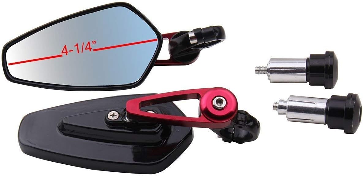 Arrow Black CNC 7/8" Handlebar End Mirrors with Red Stem Compatible for 2014 Kawasaki Ninja 300 EX300A SE