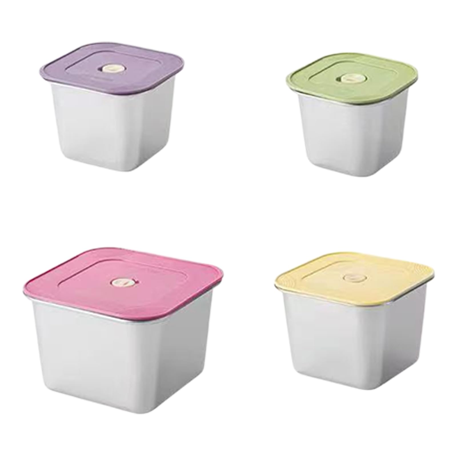 Refrigerator Storage Container Set, 4 Piece Stainless Steel Square Food Boxes with Lids for Lunch Packing At Home Metal Food Storage Boxes Assorted Size Lunch Containers Fridge Organizer Portion