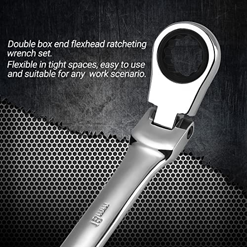 Dekopro Extra Long Flex-Head Ratcheting Wrench Set Box End Ratchet Wrenches Set 6 Pcs Metric 8-19Mm 72-Tooth Cr-V Long Wrench #TOP4
