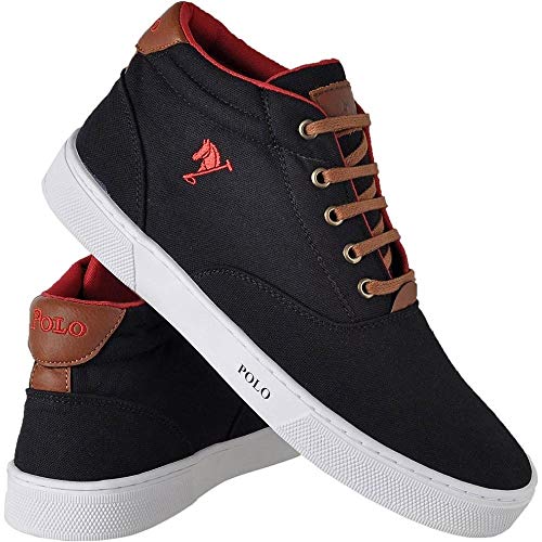 Tenis Masculino Botinha Coturno Casual Polo Joy (42, Preto/Vermelho)