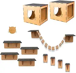 BOXFAN Kit Playground para Gato Com Degraus Ponte Nichos Prateleiras Brinquedo Pet Gatos de Parede 11 Peças em Mdf 4mm Reforçado