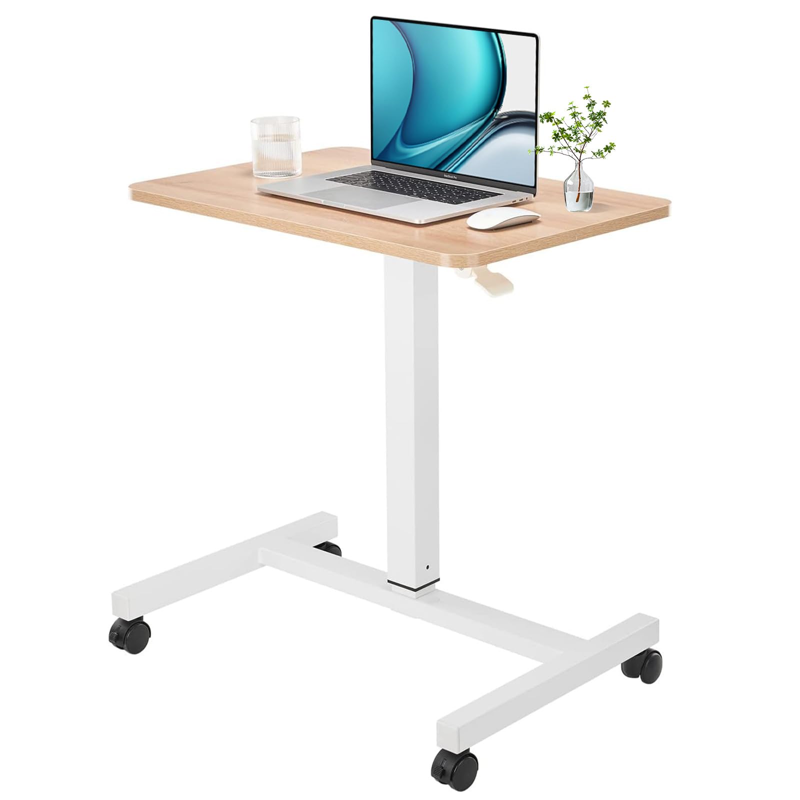 CLATINA Mobile Laptop Desk Pneumatic Sit to Stand Table Height Adjustable Rolling Cart with Lockable Wheels for Home Office Computer Workstation 28" x