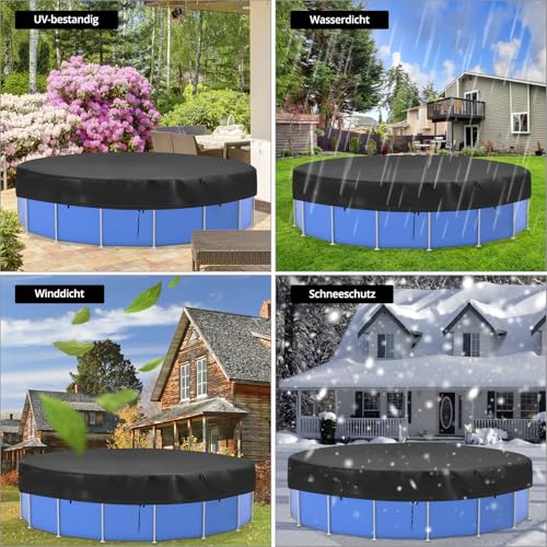 Qwork® Copertura Per Piscina Rotonda 460Cm, Telone Per Coperture Per Piscina, Telone Di Protezione Uv, 420D Oxford, Nero - 2
