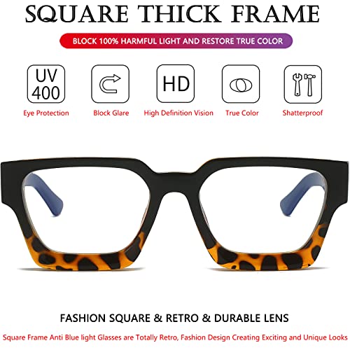Image of AIEYEZO Square Thick Frame Glasses for Women Men Fashion Blue Light Glasses Trendy Chic Computer Eyeglasses
