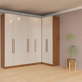 Bartira Guarda Roupa Modulado Canto Reto Lugano, Avelã/Cappuccino, 7 Portas, 5 Gavetas, 10 Prateleiras, 3 Peças, 226x239,5x48,5cm