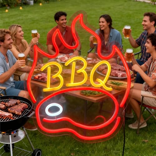 Image of BBQ Neon Signs for Backdrop wall decor,Dimmable USB Powered,Barbecue Neon Light Up Home Party restaurant Grill Beer Bar Decoration Lights, Bright LED bbq sign (14.8 inch*12.2 inchin)