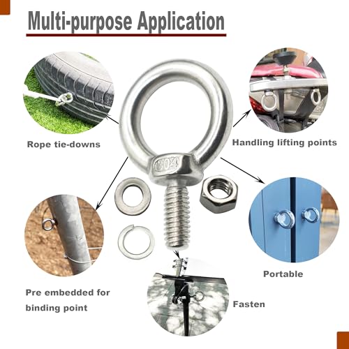 Image of 10 Packs M6 Stainless Eyebolt 1 inch(25mm) Long Male Screw Thread Ring Shoulder Eye Bolts