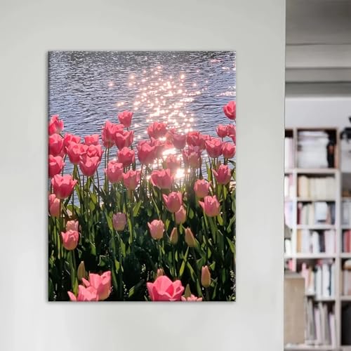 Mur vide ? Toile fleurs roses 50x70cm avec cadre solution déco