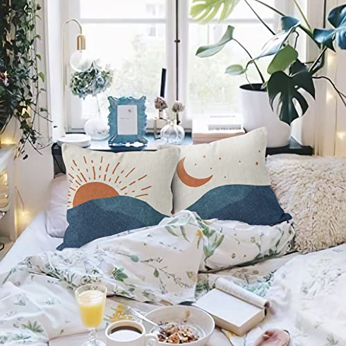 Hiwx Abstract Boho Sun Moon Blue Mountains Decorative Pillowcase Throw Pillow Cover, Modern Art Sunrise Sunset Landscape For Sofa Bed Room Home Bohemia Decor 18 X 18 Inch Set Of 2 Pillow Case #TOP2